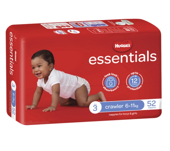Huggies Essentials Nappies Unisex Size 3 Crawler (6 - 11kg) 4 x 52 (208/ctn)