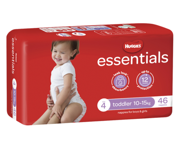 Huggies Essentials Nappies Unisex Size 4 Toddler (10 - 15kg) 4 x 46 (184/ctn)
