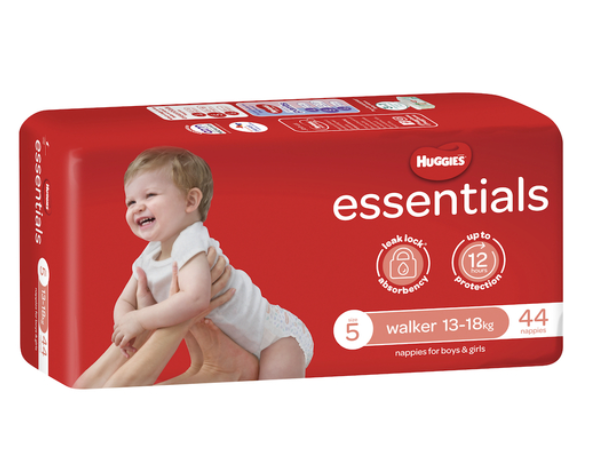 Huggies Essentials Nappies Unisex Size 5 Walker (13 - 18kg) 176/ctn