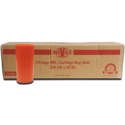 72L Orange Heavy Duty Bin Liners, Rubbish Bags, 10x25 (250 Bags)