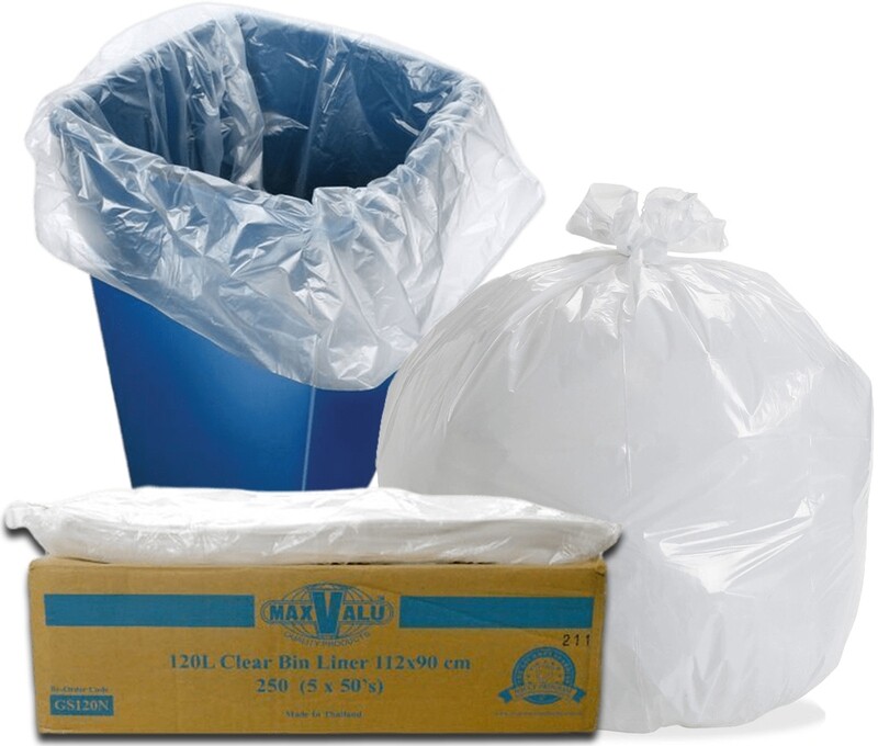 120L Clear Heavy Duty Bin Liners, Rubbish Bags (250 Bags)