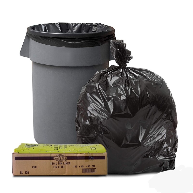120L Heavy Duty Bin Liners, Rubbish Bags, 20micron, 110x45+45cm, 10x25 (250 Bags)