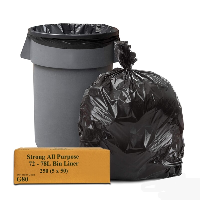 80L Black Extra Heavy Duty Bin Liners, Rubbish Bags, 37micron, 4x50 (200 Bags)