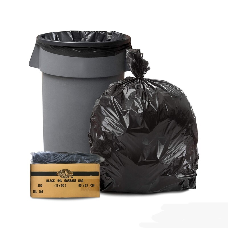 54L Black Heavy Duty Bin Liners, Rubbish Bags, 21micron (250 Bags)