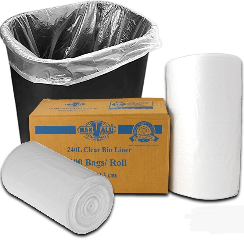 240L Clear Heavy Duty Bin Liners, Rubbish Bags (100 Bags/Roll)