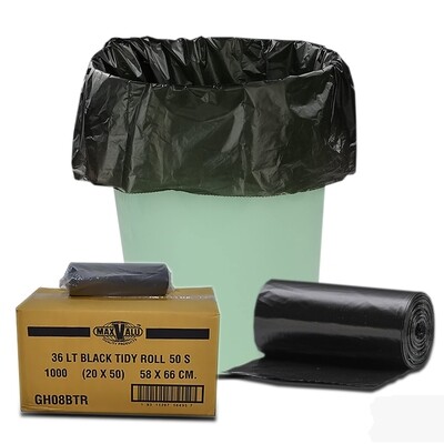 36L Black Bin Liners, Rubbish Bags, 58x66cm, 20x50 (1,000 Bags)