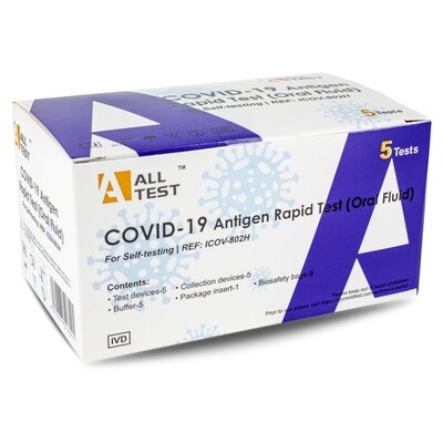 5 Pack ALLTEST Rapid Antigen Home Saliva Test Kit (Oral Fluid)