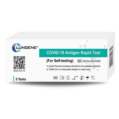 50 X Clungene 5 Pack Covid-19 Rapid Antigen Home Test Kit Nasal Swab - Very High Sensitivity