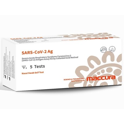 5-Pack Maccura Covid-19 Rapid Antigen Nasal Swab Self-Test Kit Very High Sensitivity