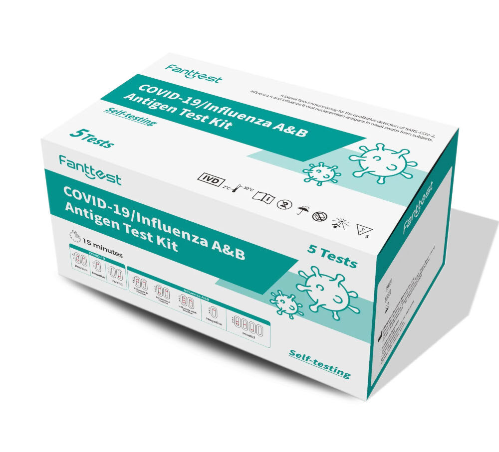 5 Pack Fanttest COVID19 / Influenza A&B Rapid Antigen Home Test Kit