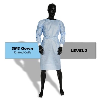 SMS Clinical Disposable Blue Isolation Gowns Knitted Wrist Level 2 With Ties Breathable Material Individually Wrapped