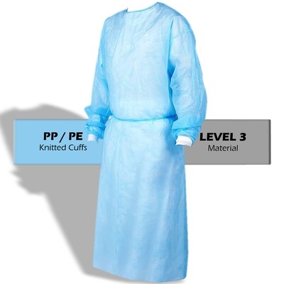 MasterMed PP/PE Clinical Blue Isolation Level 3 Medical Gowns Knitted Cuff & Velcro Back TGA Approved