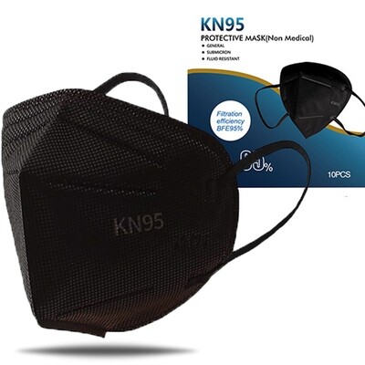 KN95 Black Protective Face Mask Individually Wrapped (10/Box)