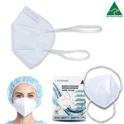 10pk Softmed N95 P2 Respirator Face Mask Individually Wrapped Flat Folded Head Loop Level 3 -Australian Made