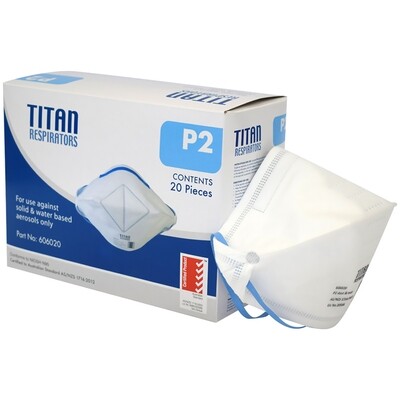 Ultra Health Titan Flat Fold P2 Disposable Respirator, NIOSH N95 Face Mask, TGA Approved (Box/20)
