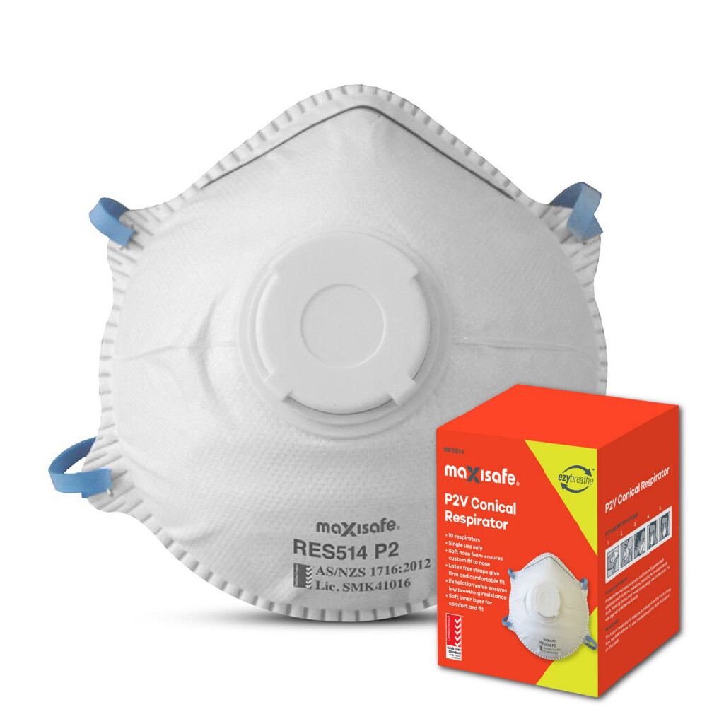 10pk P2 N95 Valved Conical Respirator Face Mask