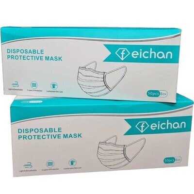 Eichan 3PLY surgical Black Covid-19 Protection Face Mask Ear Loops - Box of 50