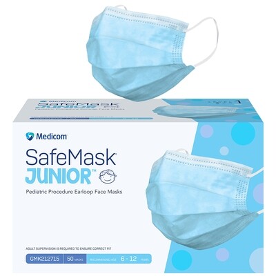 Medicom SafeMask Blue Junior Kids Masks Earloop Box of 50