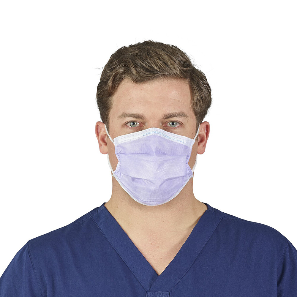 HALYARD FLUIDSHIELD Level 1 Procedure Mask, Pleat-Style with SO SOFT Ear Loops, Lavender (50 Masks/Box)