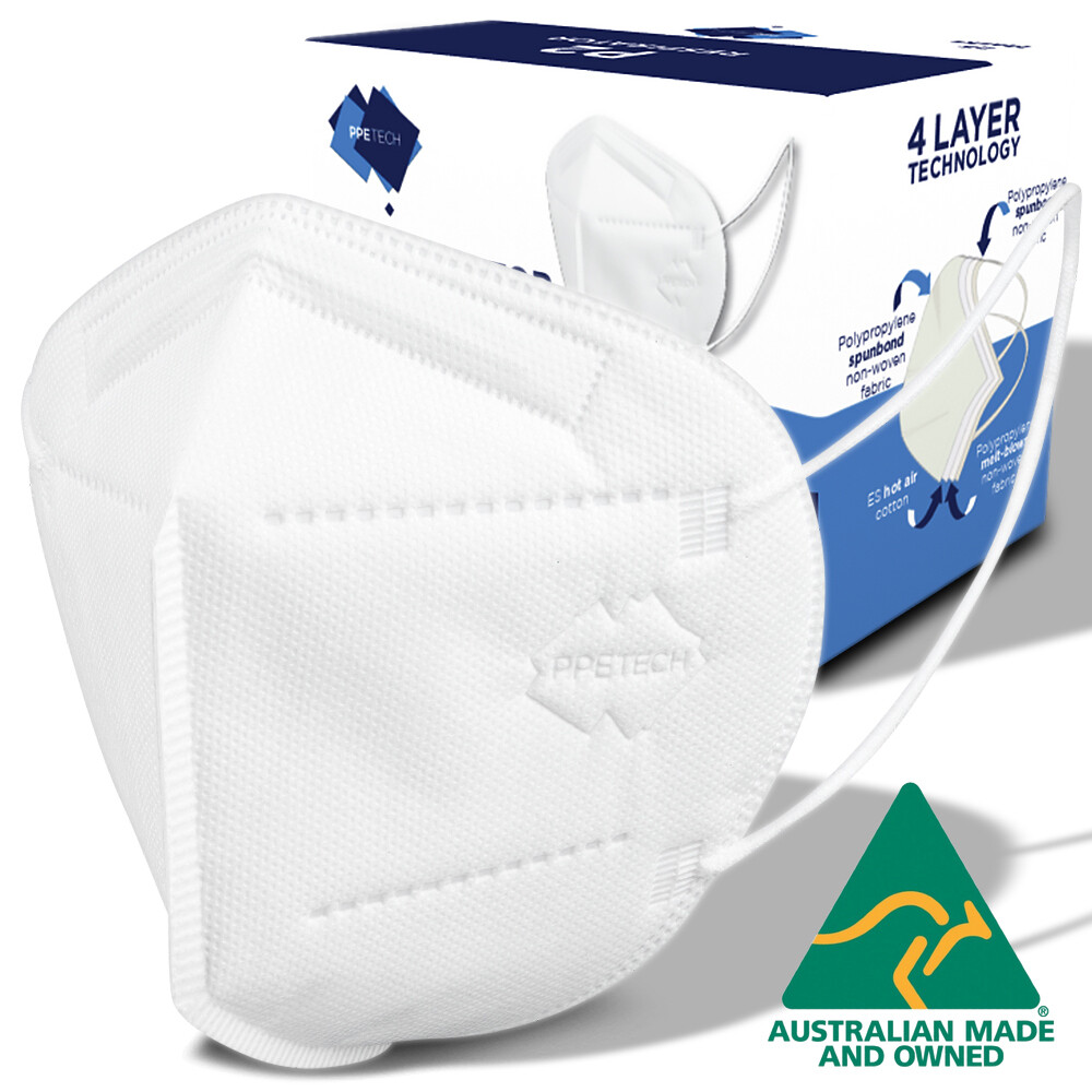 5 X 25pcs PPE Tech Australian Made 4-Layer P2 Face Masks with Earloops