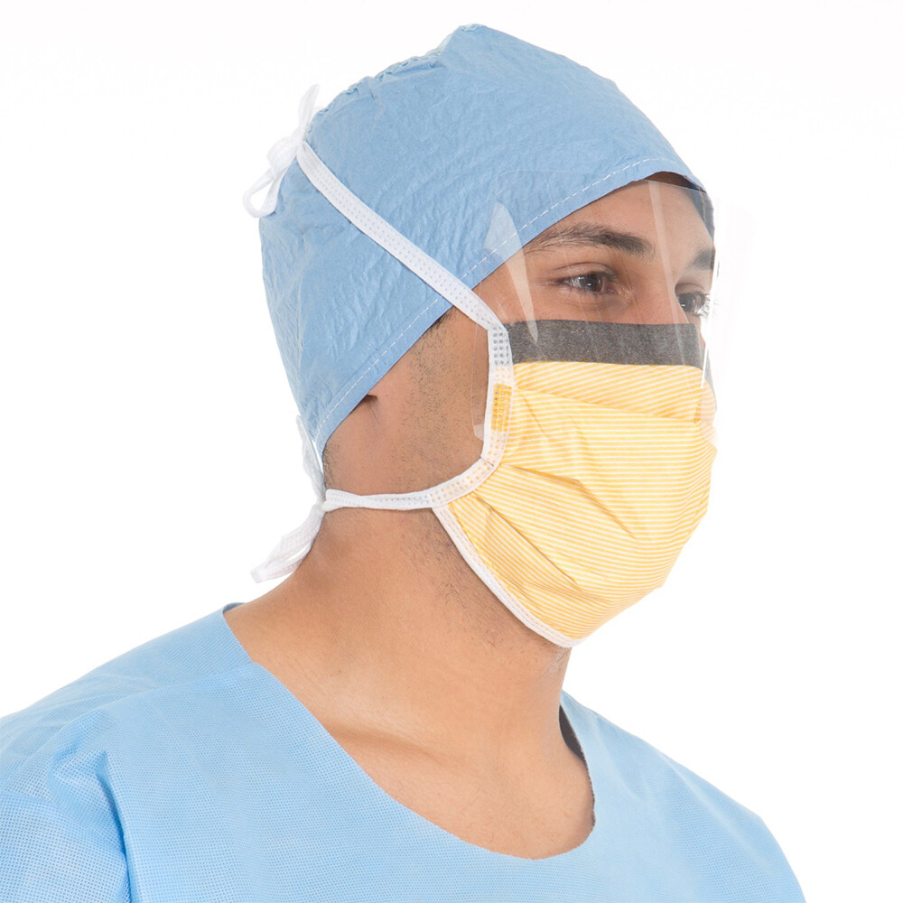 HALYARD FLUIDSHIELD Level 3 Surgical Mask with Wraparound SPLASHGUARD Visor, Pleat-Style with Ties, Orange (25 Masks/Box)