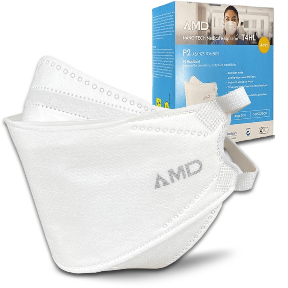 50pcs AMD P2 N95 Nano-Tech 4-Layer Particulate Respirator Face Mask Headbands T4HL Size Medium/Large