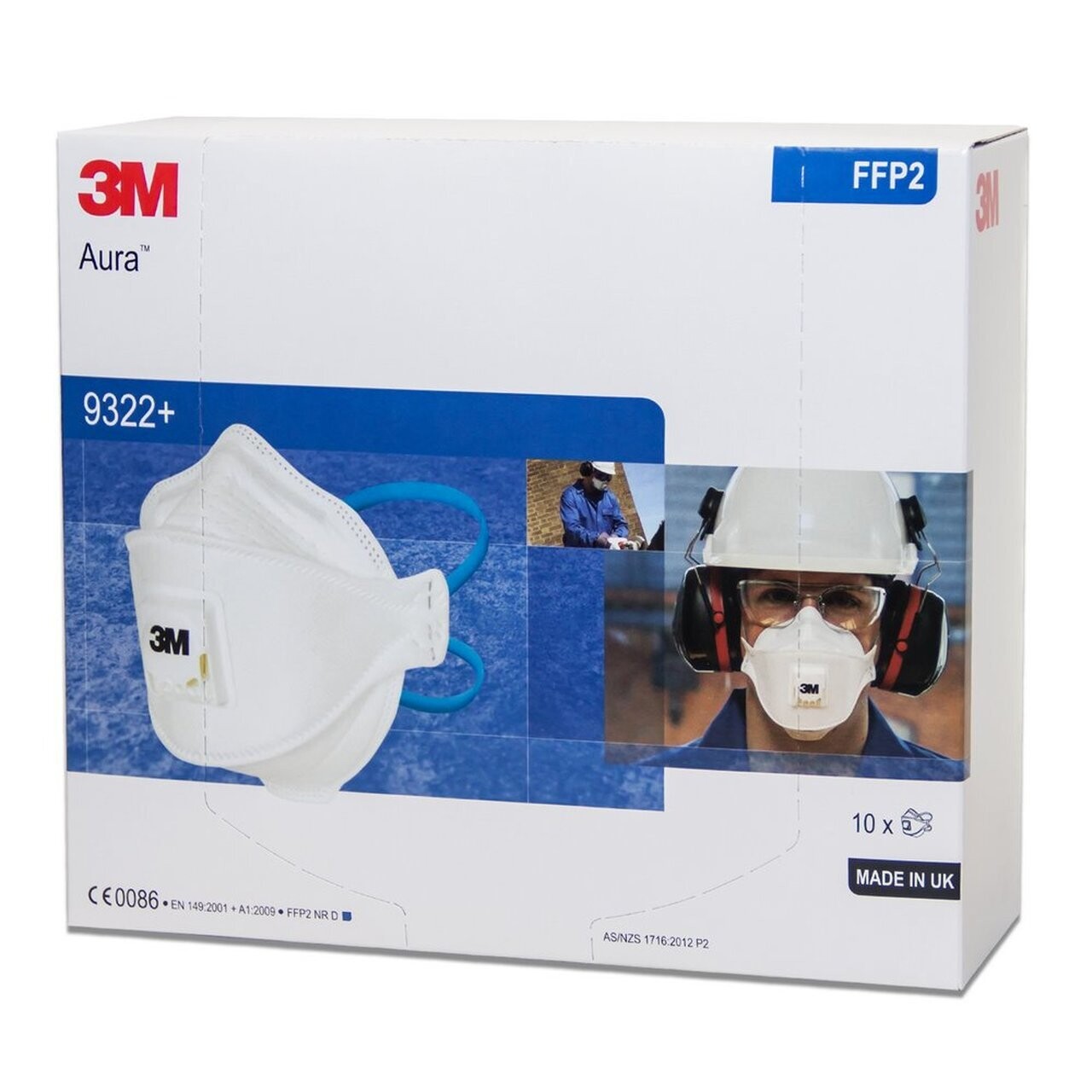 10pcs 3M Aura 9322A+ P2 N95 Respirator Face Mask Flat Fold Valved