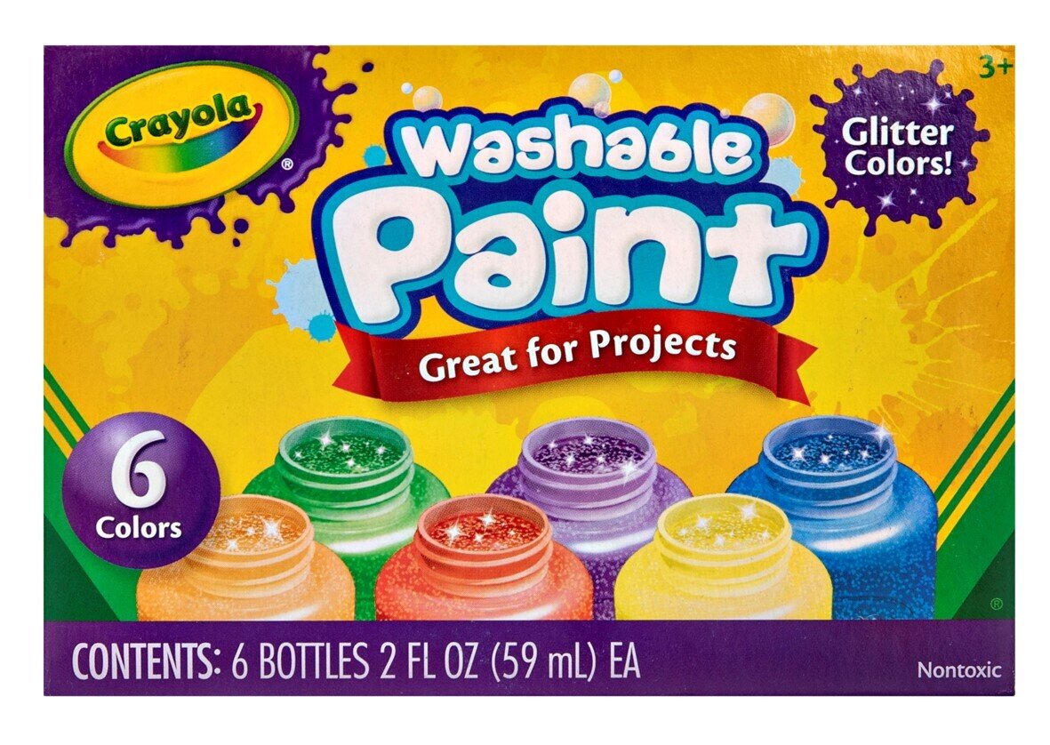 PAINT CRAYOLA WASHABLE KIDS GLITTER ASST COLOURS BX6