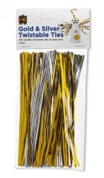 TWISTABLE TIES EC 15CM GOLD AND SILVER PK150