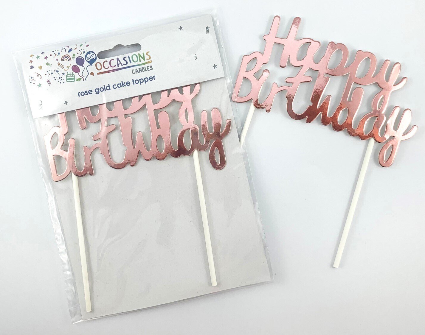 CAKE TOPPER ALPEN HAPPY BIRTHDAY METALLIC ROSE GOLD