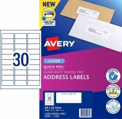 LABEL AVERY LASER L7158 ADDRESS 30UP WHITE PK100
