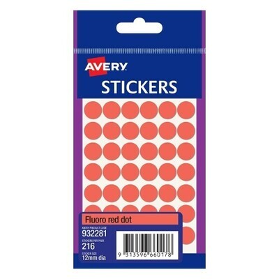 LABEL AVERY F/P 12MM FLUORO RED DOT 932281