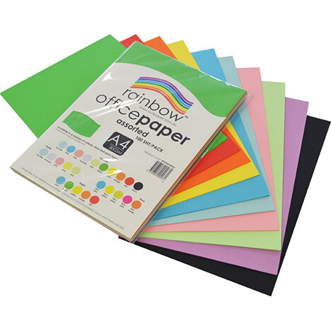 COPY PAPER RAINBOW A4 80GSM ASSORTED PK100