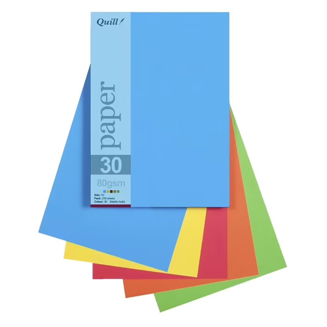 PAPER QUILL A5 80GSM BRIGHT ASST PK250