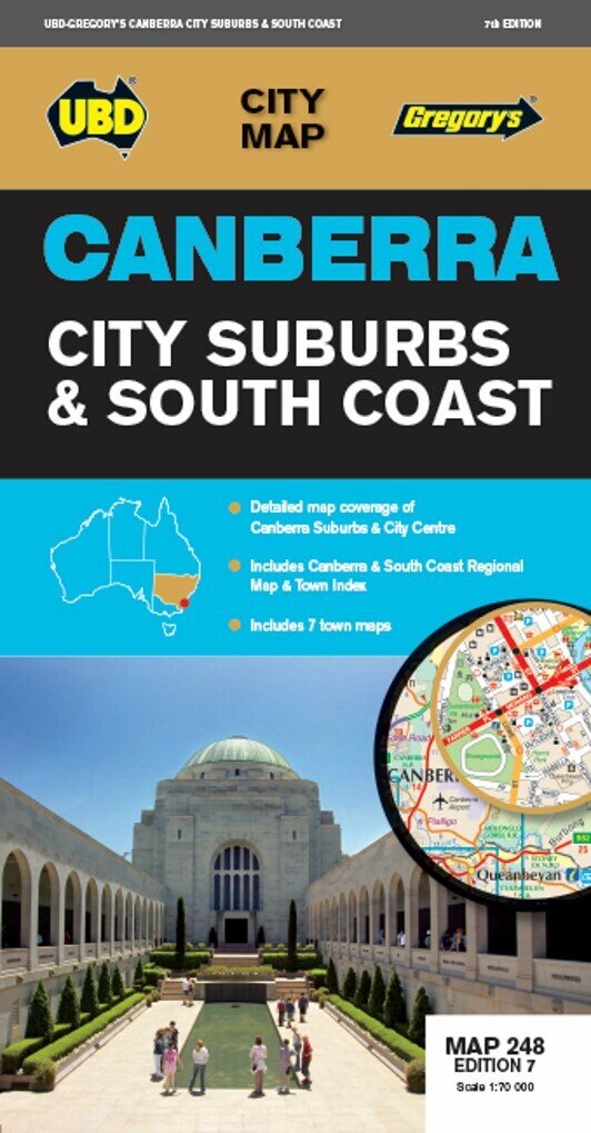 MAP UBD/GRE 690X920MM CANBERRA CITY SUBURBS & SOUTH COAST 248 7TH ED