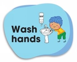 SIGN DURUS 250X200MM SCHOOL OUTDOOR FLOOR MEMORY JOGGER WASH HANDS BLUE