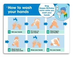 SIGN DURUS 225X300MM SCHOOL WALL HOW TO WASH HANDS BLUE/WHITE