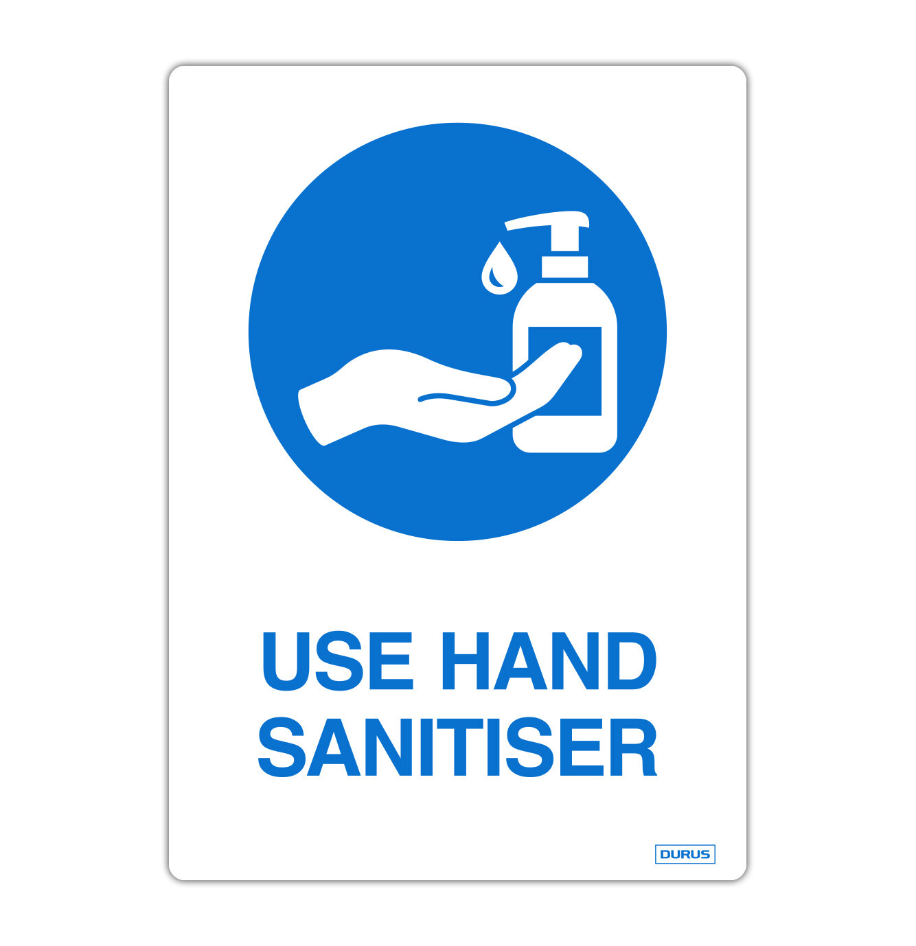 SELF ADHESIVE DURUS 105MMX148MM DECAL USE HAND SANITISER BLUE&WHITE PK2