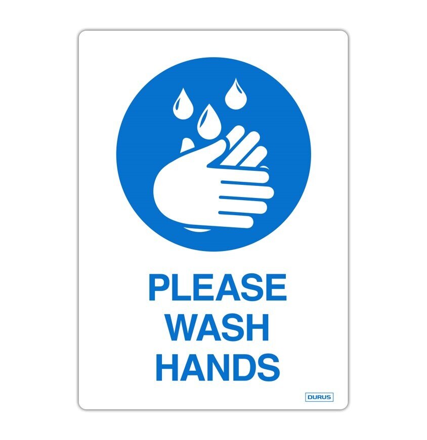 SELF ADHESIVE DURUS 105MMX148MM DECAL WASH HANDS BLUE AND WHITE PK2
