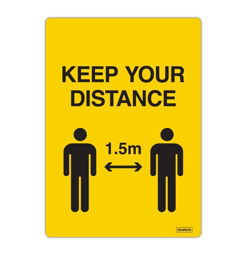 SELF ADHESIVE DURUS 105MMX148MM DECAL SOCIAL DISTANCE YELLOW & BLACK PK2