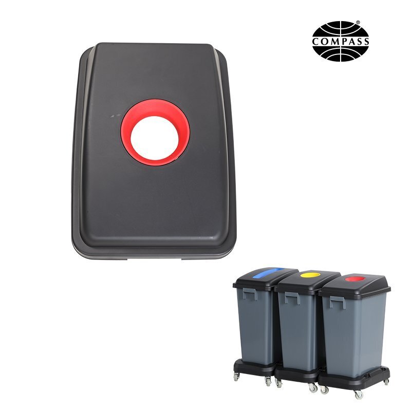 BIN LID COMPASS 45LX33WX10.5HCM RED GENERAL WASTE TO SUIT 7606010