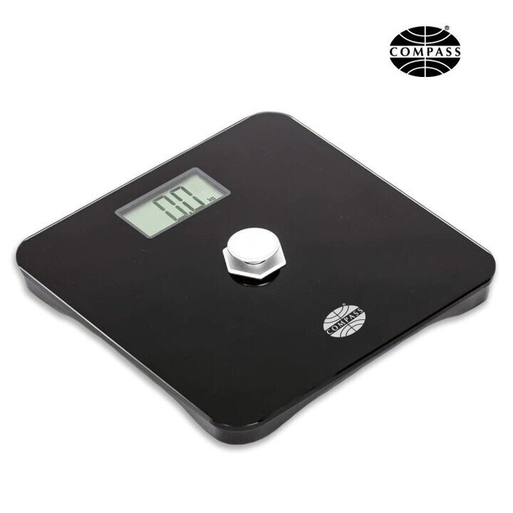 SCALES BATHROOM COMPASS 28X28CM BATTERY FREE 180KG CAPACITY BLACK