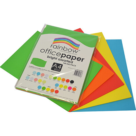 COPY PAPER RAINBOW A4 80GSM BRIGHT ASSORTED PK100