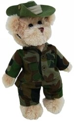 SP- SOFT TOY ELKA 30CM TIC TOC TEDDIES ARMY BEAR IN UNIFORM