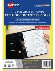 SP- DIVIDERS AVERY EXTRA WIDE PP L7411-10 1-10 INDEX WHITE