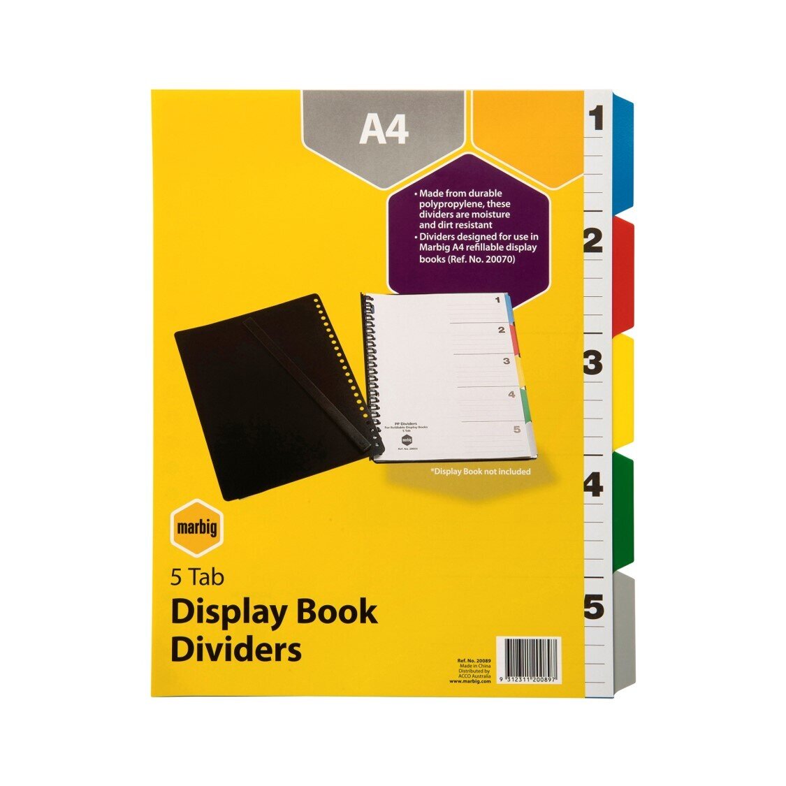 SP- MARBIG DIVIDERS PVC 5 TAB FOR DISPLAY BOOKS 20089