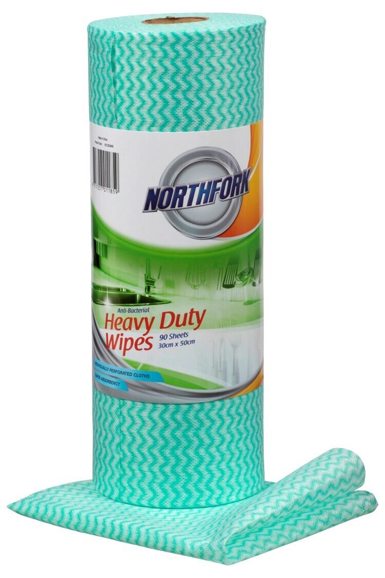 CLEANING WIPES HD NORTHFORK 45M 90 SHTS ANTIBACTERIAL PERFORATED GREEN