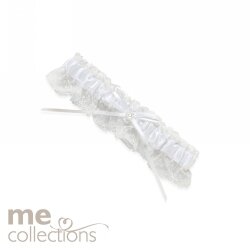 WEDDING GARTER WITH LACE ME PEARL HEART & DIAMANTE WHITE