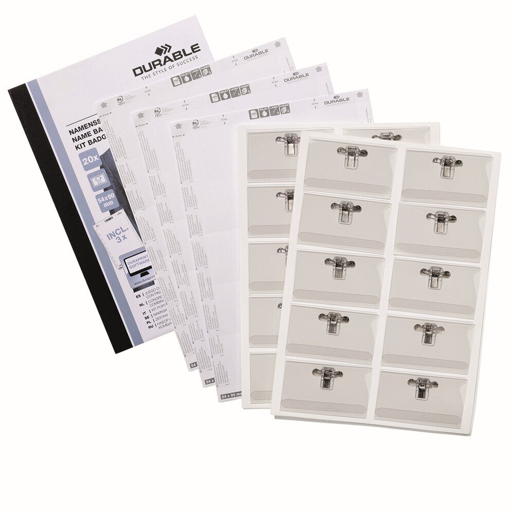 ID DURABLE NAME BADGE 54X90 WITH COMBI CLIP & INSERTS (20)