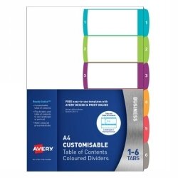 SP- DIVIDERS AVERY A4 L7411-6 CUSTOMISABLE TABLE OF CONTENTS 1-6 TABS